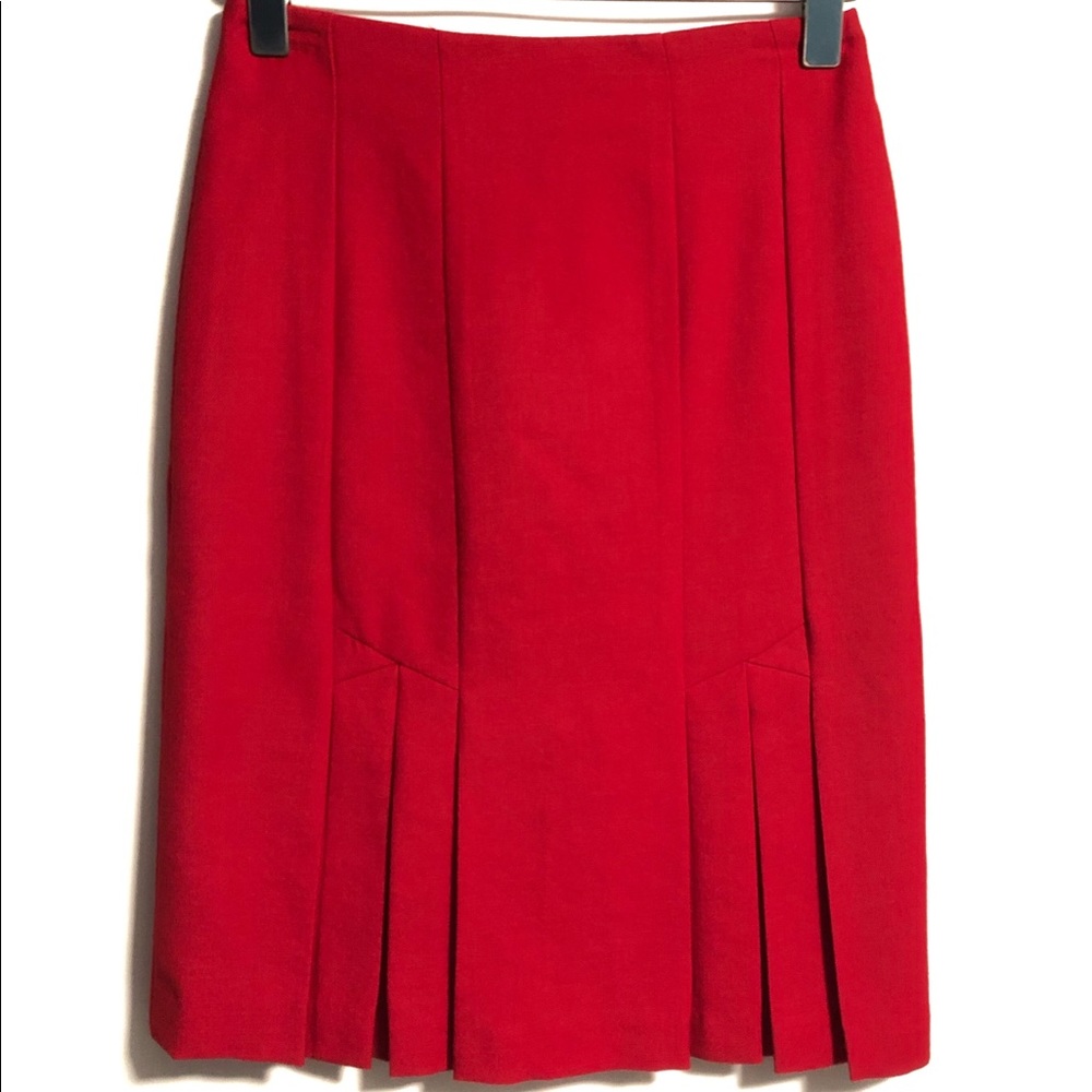 Vintage Cherry Red Wool Pleated Pencil Ski…